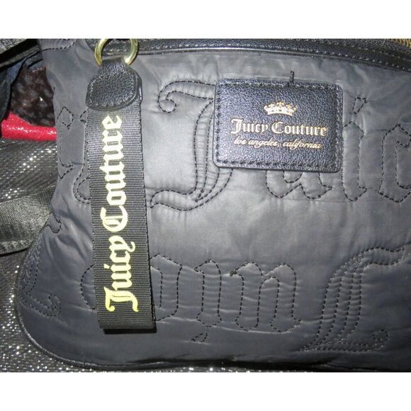 Juicy Couture Black Quilted Logo Stitched Crossbody Messenger Handbag - Picture 7 of 10